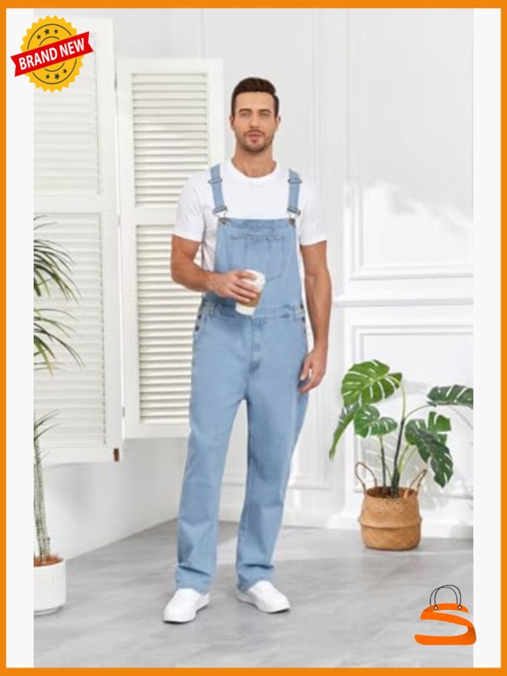 Men's Denim Overalls Bib Jumpsuit Work Utility Coveralls Loose Fit with Zipper - Picture 4 of 7